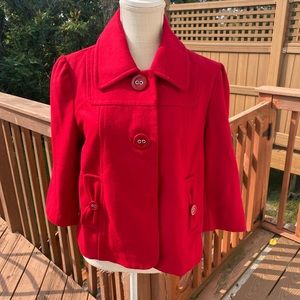 Red Two Button wool blend bow pocket Peacoat SZ L brand Tulle by Anthropologie